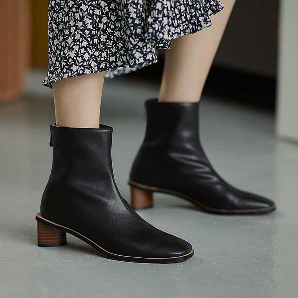 

sklfgxzy new autumn/winter 2020 short boots genuine leather ankle fashion boots black white thick with women shoes cowhide