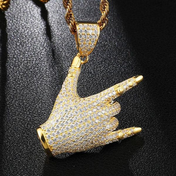 

hip hop men women gold color plated with full + cubic zircon rock hand finger pendants necklaces bling chains jewelry, Silver