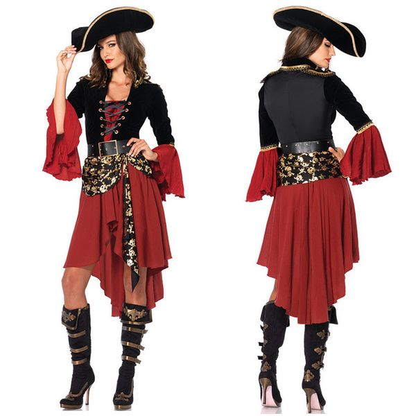 

halloween women pirate costume hen party female pirates captain cosplay fancy dress, Black;red