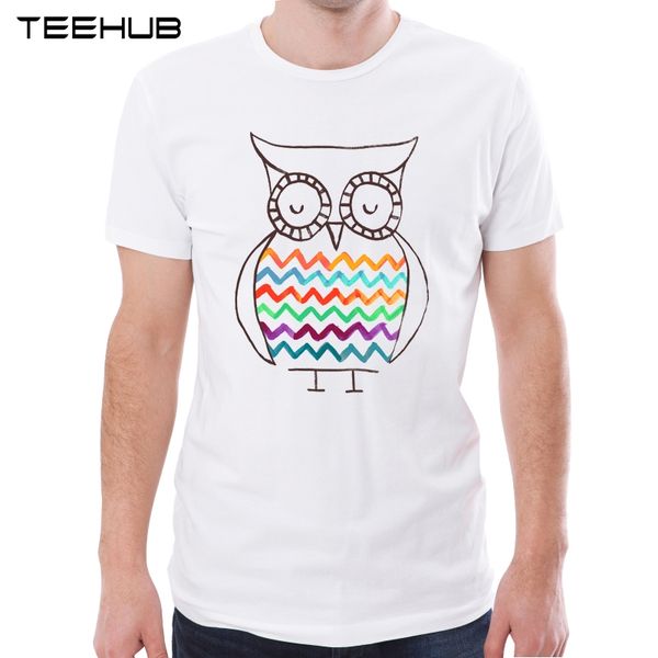 

2019 men's new funny hand drawing owl printed short sleeve t-shirt summer fashion cool novelty o-neck soft tee
