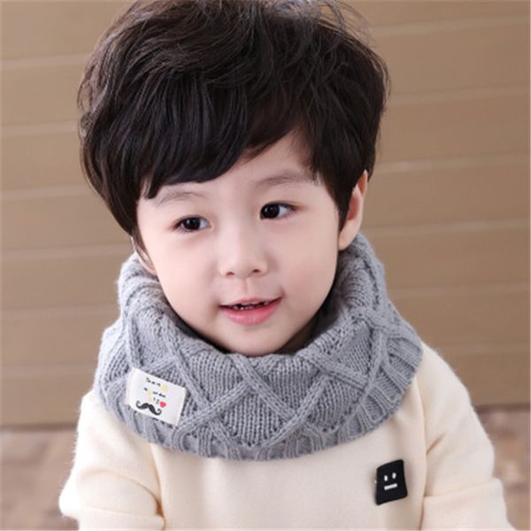 

1pcs cute cotton winter baby scarf children girls boys knitted wool bib scarves kids solid color warm scarf, Blue;gray