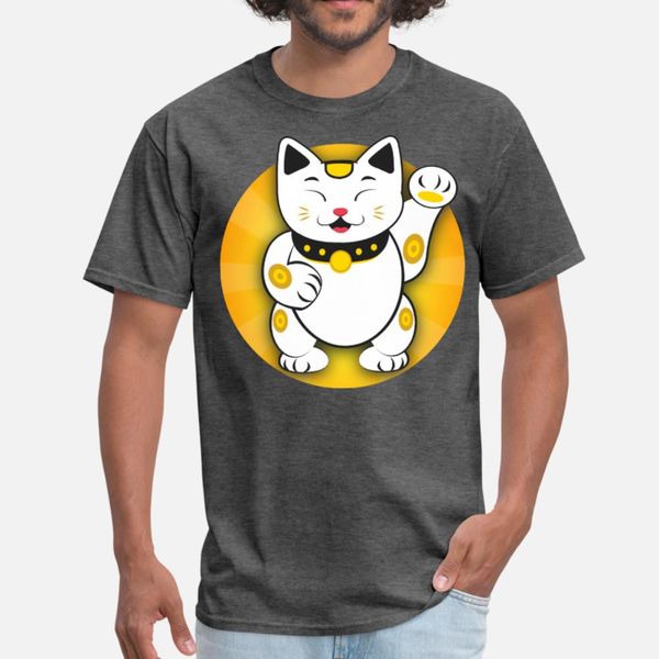

maneki neko japanese lucky cat t shirt men cute 100% cotton round collar male cute basic summer style novelty