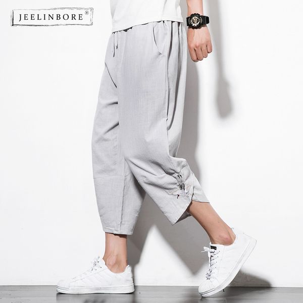 

men's pants jeelinbore summer fashion haren man's casual china style male embroidery bloomers loose streetwear pantalon hombre, Black