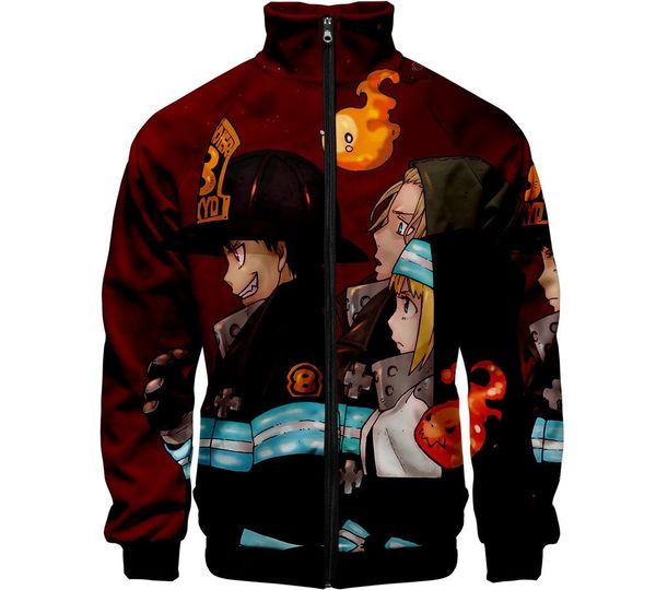 

fire force print stand collar jacket men women winter fashion casual harajuku soft jacket coat sale, Black;brown