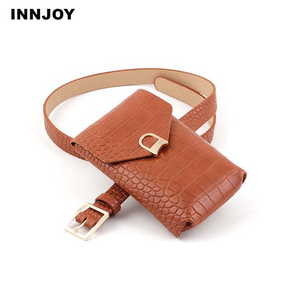 

female pack women waist bag pu leather belt detachable pouch decoration designer simple thin belt crocodile pattern waist bags, Black;brown