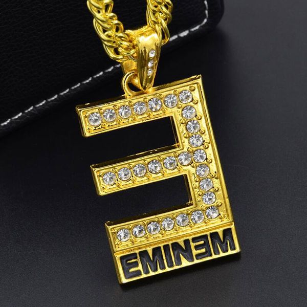 

2020 fashion number 3 big pendant necklaces statement letter black enamel rhinestone necklace men hip hop jewelry gift, Silver