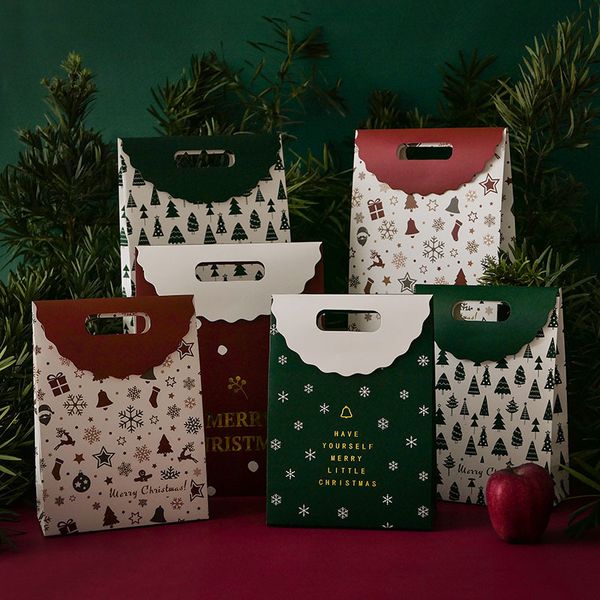 

christmas kraft paper bag xmas stickers set for gift candy cookies packing paper bags 5pcs