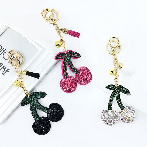 

fashionable explosion style korean velvet rhinestone cherry fruit keychain pendant bell tassel bag car decoration custom, Silver