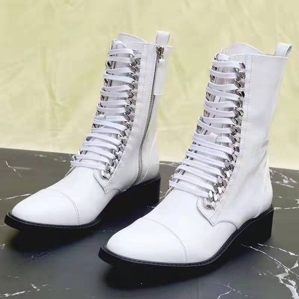 

manlinaya дизайн бренда среднего теленок сапоги серебряная цепочка из натуральной кожи зашнуровать обувь женские квадратным каблуком зимние, Black