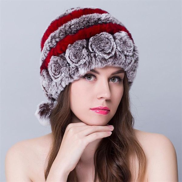 

winter hat for women real fur hat and caps brand rex fur hats floral with cute balls design knitting caps female beanies, Blue;gray