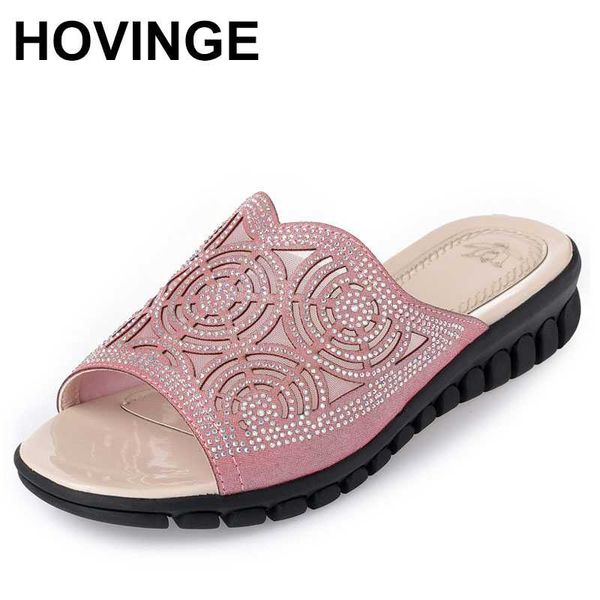 

slippers hovinge women slipper 2021 crystal flip flop flat bottom comfortable plus size 41 42 43 bling gold silver female beach, Black