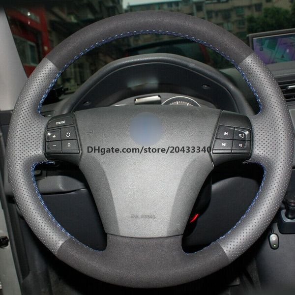 

black genuine leather black suede car steering wheel cover for volvo c70