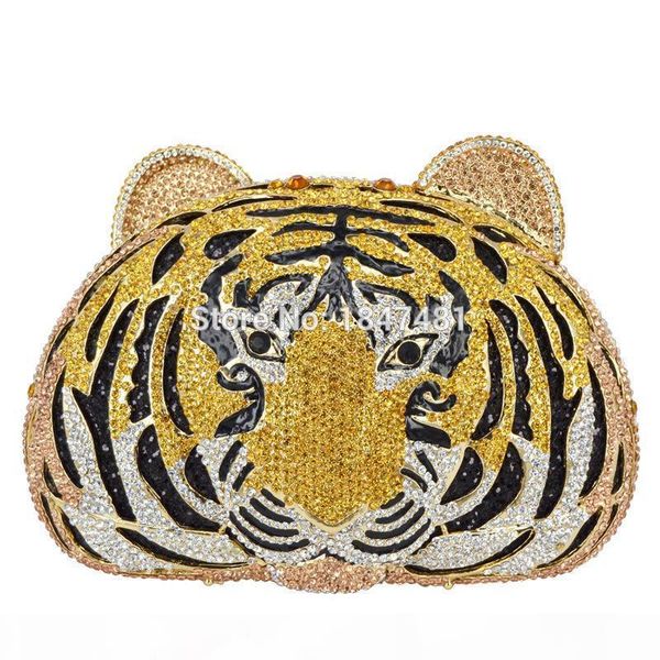 

designer-wholesale- animal full diamond luxury evening bag tiger head clutch bag women diamante wedding purse bags crystal evening bag sc048