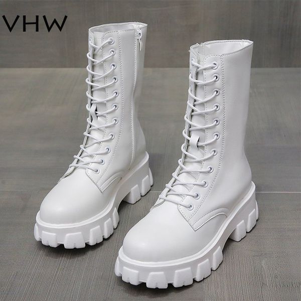 

women white boots high platform gothic shoes female combat boots 2020 autumn fashion women black white leather mid calf