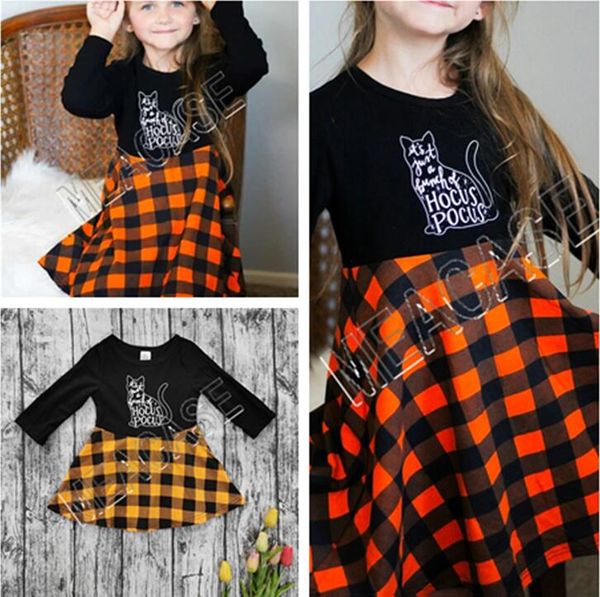 

kids clothes designer halloween long sleeve pullover sweater fashion plaid skirt outfit autumn winter girl sweatshirt one piece dress d81205, White