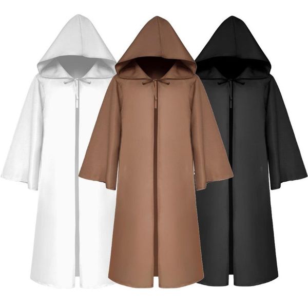 

men's wool & blends 2021 halloween costume women mens vintage coat half sleeve solid hooded bandage cloak cosplay outwear men child a, Black