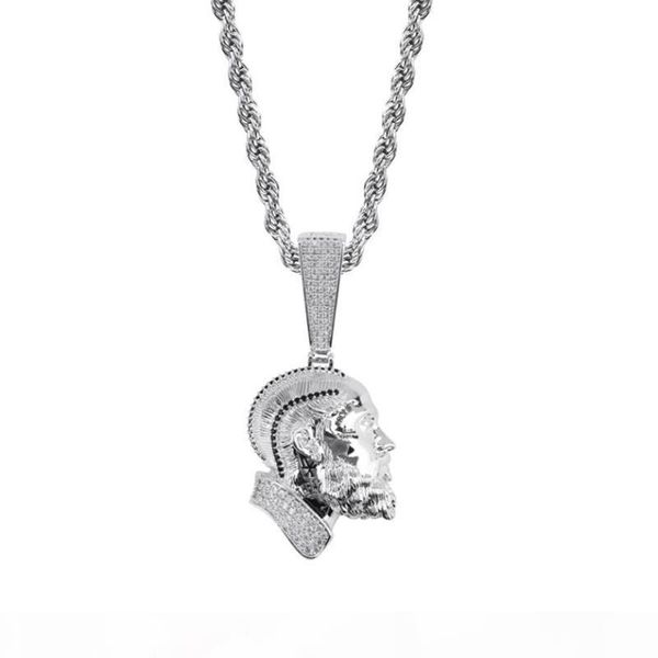

hip hop necklace for men women street fashion trendy glaring zircon 18k gold rhodium plated copper rappers head portrait pendant necklace, Silver