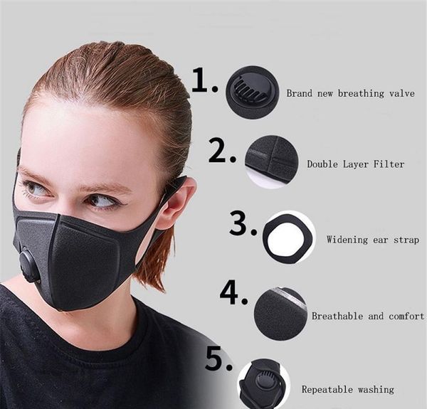 

mask face mouth cotton protective fog with black washable filters anti valve masks breathing pm2.5 dust respirator reusable haze bdegarden