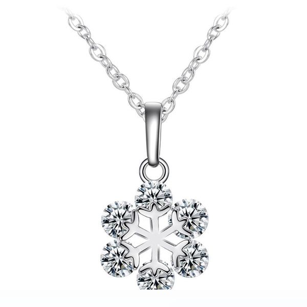 

luxury snowflake white with o-chain zirconia diamond pendant silver plated necklace girl cute pop pendant necklace wholesale
