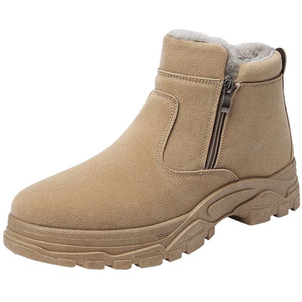 

men winter shoes classical cow suede ankle snow boots men zipper closure warm plush botas hombre blancas, Black