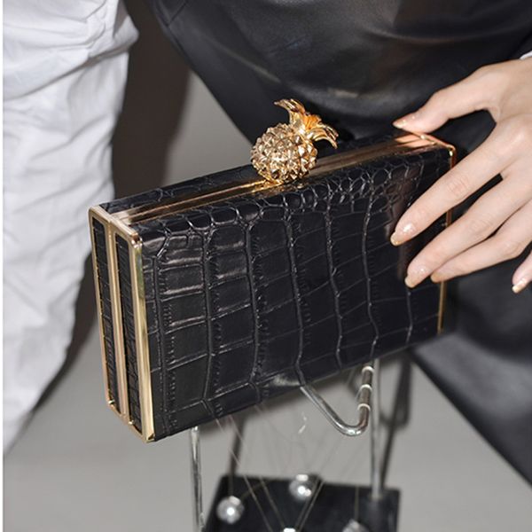

original design metal pineapple head evening bag clutch purse box bag european and american fashion chain shoulder messenger