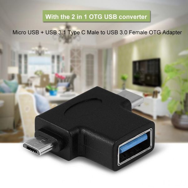 

2 in 1 micro usb + usb 3.1 type-c male to usb 3.0 female otg converter adapter for phones tablet universal