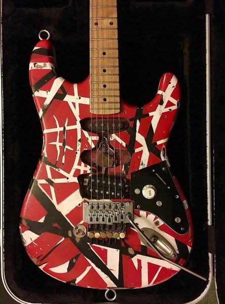 

edward eddie van halen frankenstein black white stripe red heavy relic electric guitar st shape maple neck, floyd rose tremolo & locki qscl#