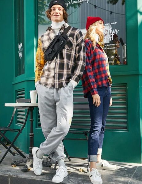 

fshion long sleeve shirts for autumn wearing men women shirts with plaid style cool hip hop streetwear 3 color size -3xl, White;black