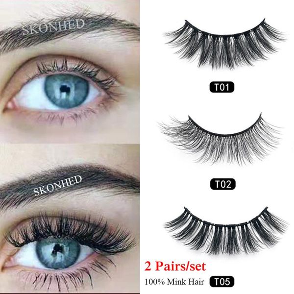 

2 pairs/box woman fashion 100% natural 3d mink hair false eyelashes handmade eye thick long lash extension beauty eye makeup