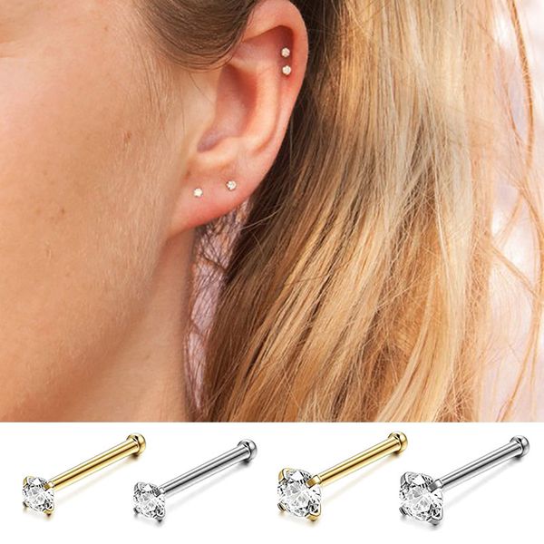

new 925 sterling silver earings clear cz stud small mini korean gold earrings for women ear bone girls jewelry brincos bijoux, Golden;silver