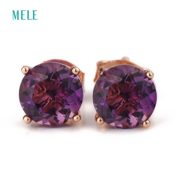 

natural amethyst silver earring, round 6mm*6mm, tiny and lovely, deep purple color, 925silver and rose gold platedy1883003, Golden;silver