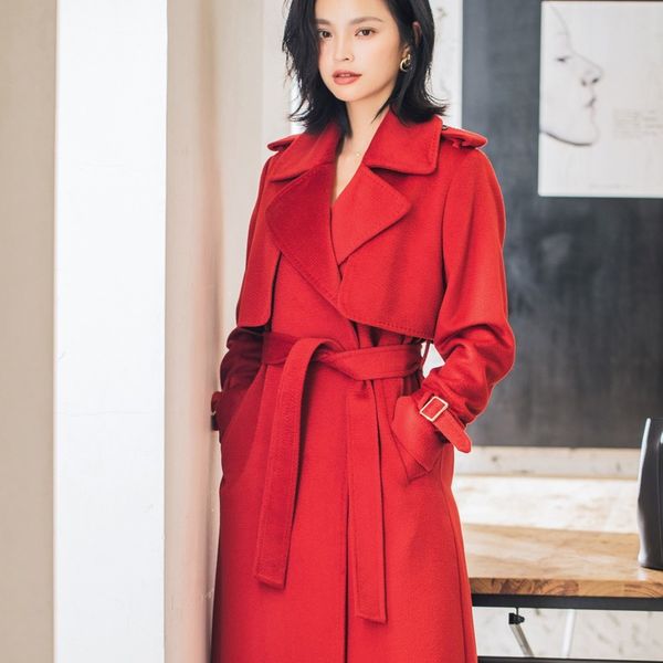 

aigyptos autumn and winter 100% wool coat water ripples wild long long was thin woolen temperament jacket women, Black