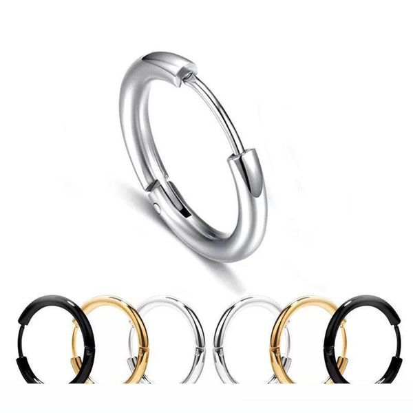 

wholesale titanium steel men's smooth hoop earrings jewelry black white color, Golden;silver