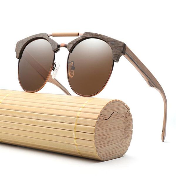 

brand design fashion retro uv400 protection driving sunglasses eyewear frame goggle polarized sunglasses with bamboo case, White;black