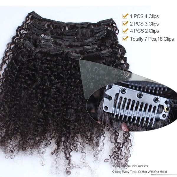 

3b 3c kinky curly clip in brazilian hair extensions mongolian hair bundle hair clips in for women 8pcs, Black;brown