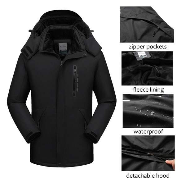 

men winter jacket waterproof hooded windbreaker male thick warm parkas fleece jacket coat men plus size 7xl 8xl 9xl dropshipping mx200319, Black