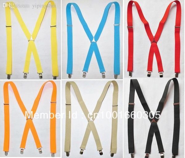 

wholesale-mens suspenders womens adults suspenders clip-on x-back braces elastic suspenders,black solid colors, Black;white