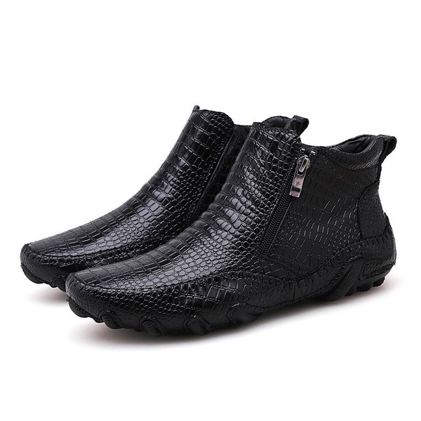 

winter warm male ankle boots fashion zipper casual shoes men rubber leather men boots comfortable flat male shoes hx-219, Black