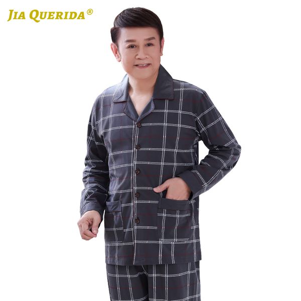 

plaid printing turn down collar pajamas set homesuit homeclothes fashion casual style long sleeve long pants father's sleepwear, Black;brown
