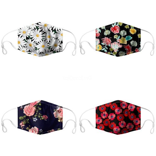 

flower print designer printed face masks mask washable material dustproof riding cycling outside sports fashion masks for adult#918, Black