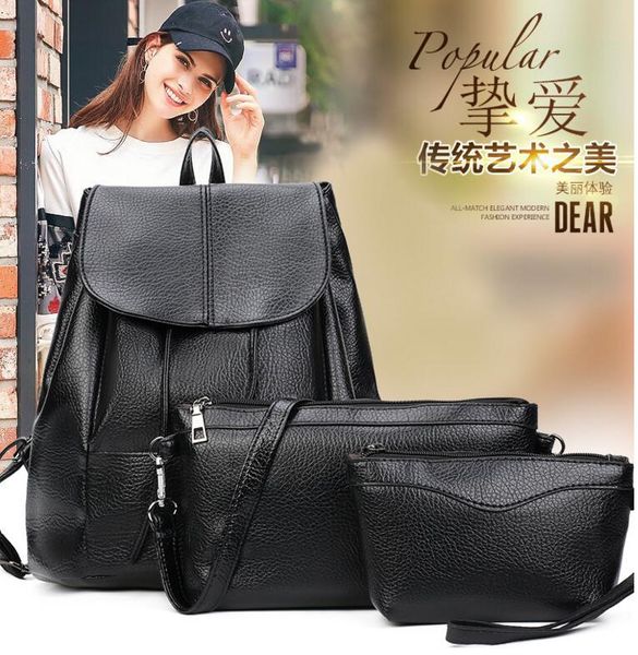 

leather luggage tag20202020 new style womens backpack pu three-piece set different size bags fashion korean fashion college style travel bac