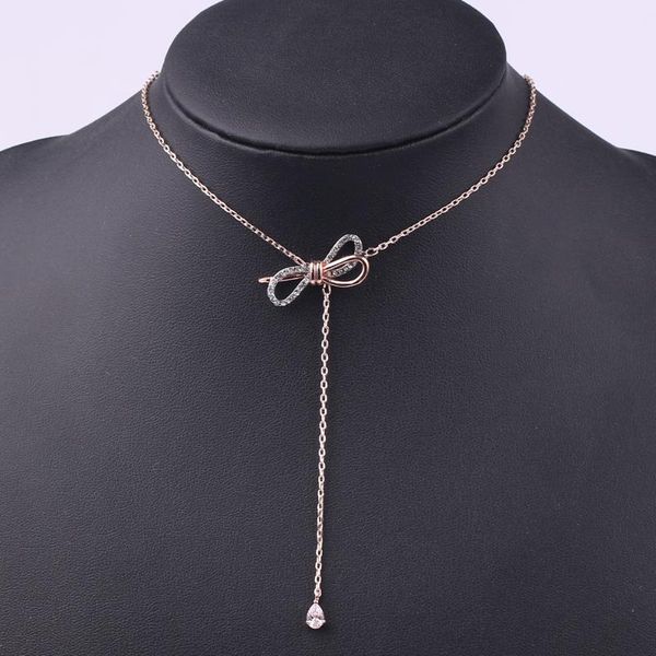 

new charm bowknot chokers necklaces luxury pendant necklace adjust chain bijoux wedding jewelry gifts for women, Silver