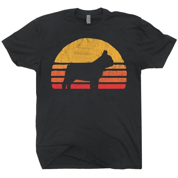 

2019 fashion summer retro sun french bulldog silhouette t-shirt vintage tee shirt for dog lovers tee shirt