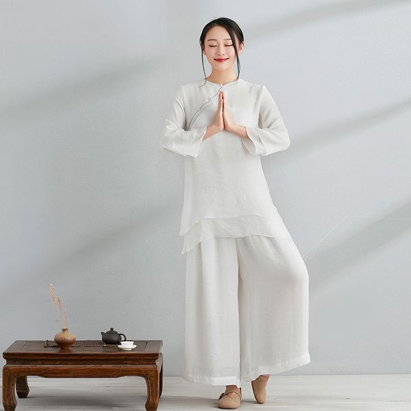 

3505 tea yoga yoga clothing tang suit improved chinese style women's zen clothing women's cotton and linen chinese style tang suit, Gray