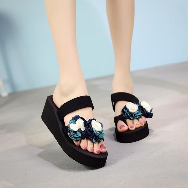 

slipper women summer fashion wear slope heel sandals women's character drag korean casual beach shoes sandals, Black