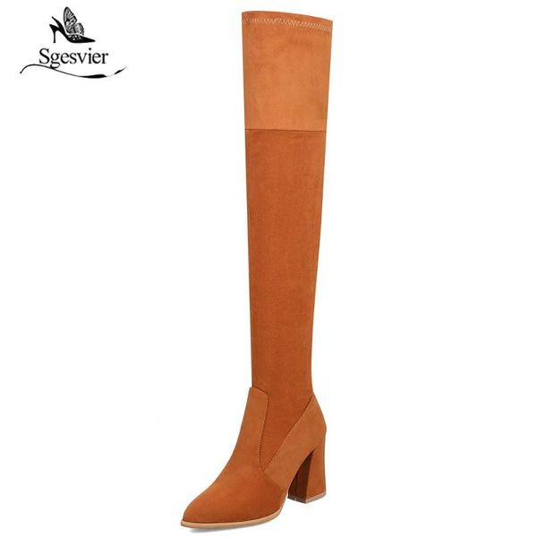 

sgesvier over the knee boots winter new style stretch long shoes woman elastic boots platform shoes female square heel ox765, Black