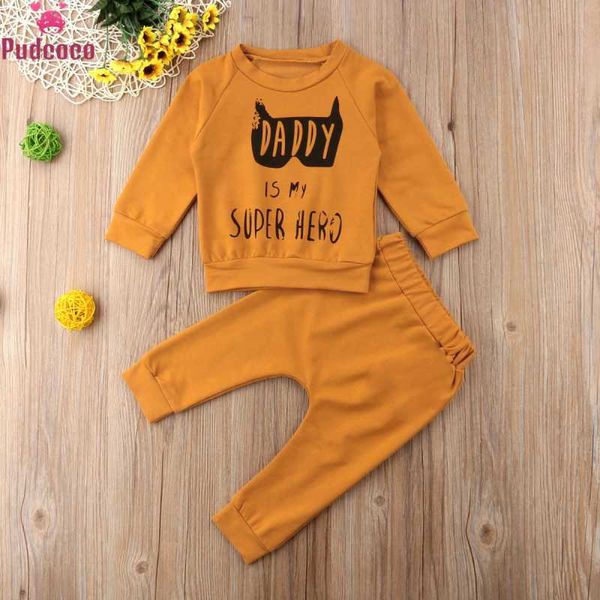 

printing cartoon daddy is my superhero patterns newborn kids baby boy girl clothes outfit and pants set, White