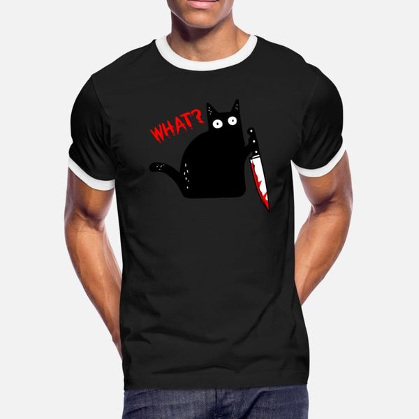 

funny murderous cat what holding knife halloween t shirt men loose cotton o neck homme loose new style summer trend shirt
