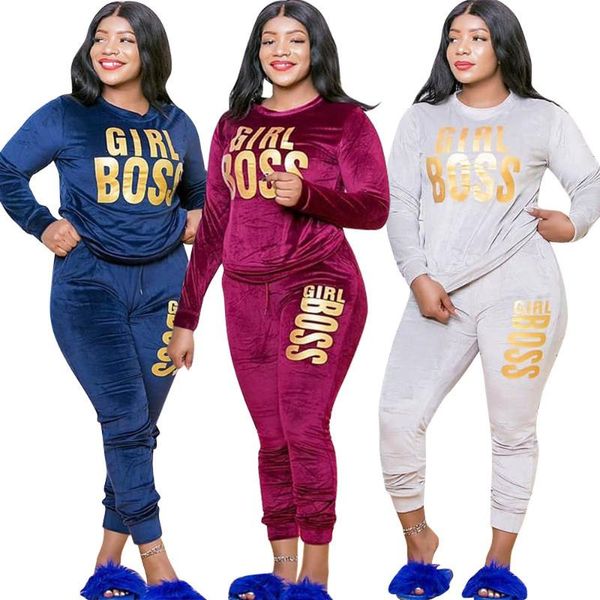 

women's tracksuits women plus size velvet 2 piece set fall winter warm tracksuit letter print long sleeve pullover and jogger sweatpant, Gray