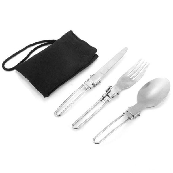 

new portable outdoor camping survival set picnic tableware stainless steel folding fork and spoon f20174062